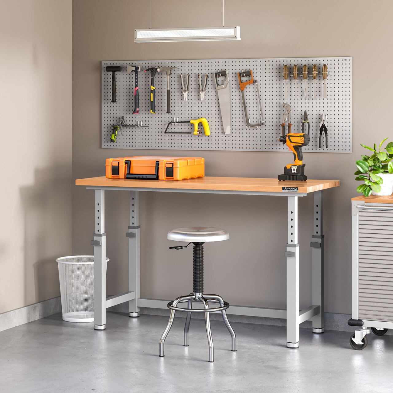 Seville Classics UltraHD Height Adjustable Workbench, 60" W x 24" D x 28.5" to 42"H